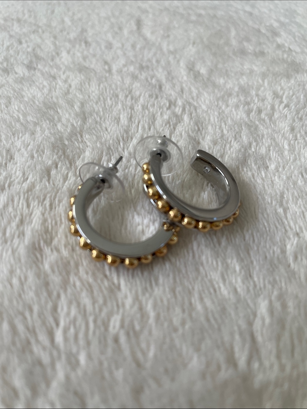 Talbots silver tone earrings with gold tone studded detail